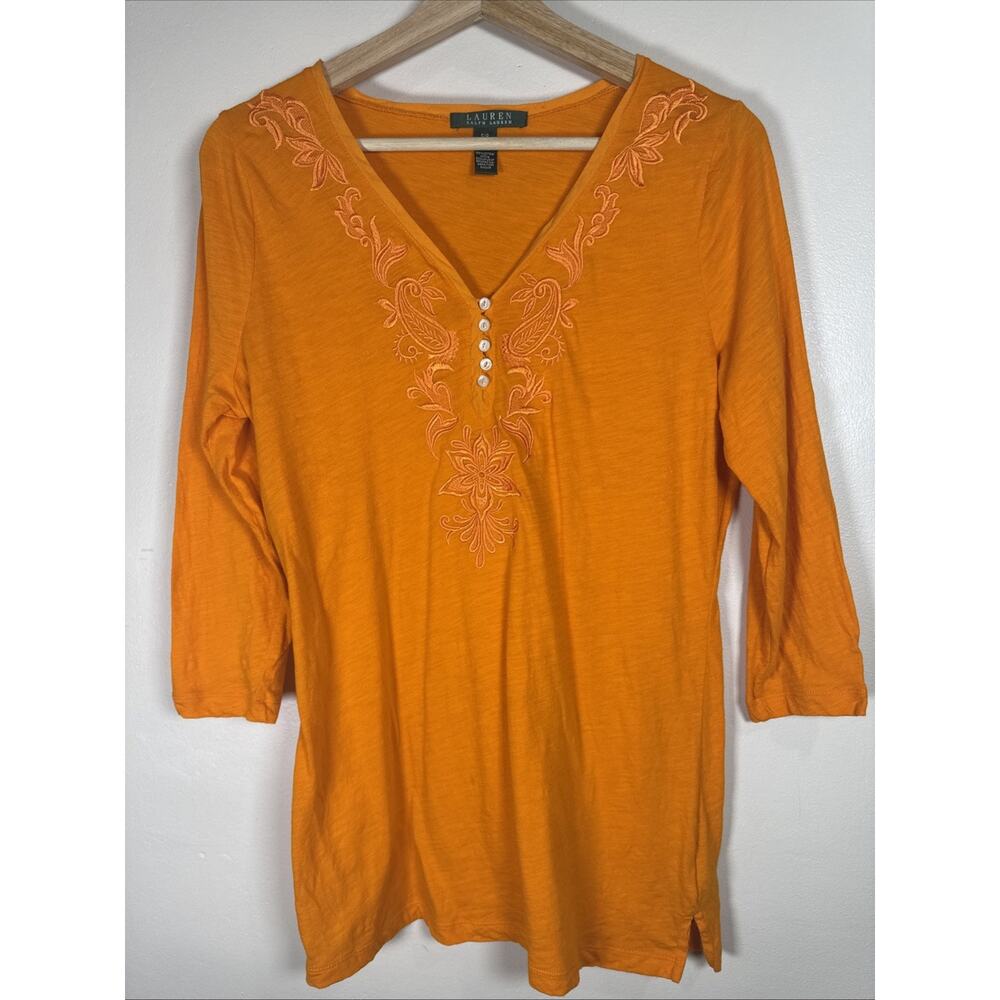 Lauren Ralph Lauren Womens Tunic Shirt Top Embroidered 100% Cotton Boho S